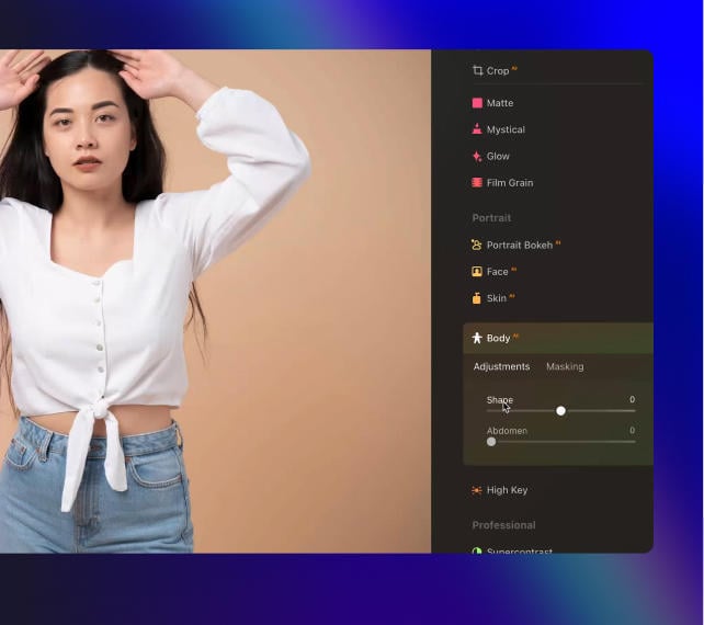 Luminar Neo features: Body AI - Shape the body